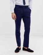 Asos Design Wedding Skinny Suit Pants In Blue Wool Blend Herringbone