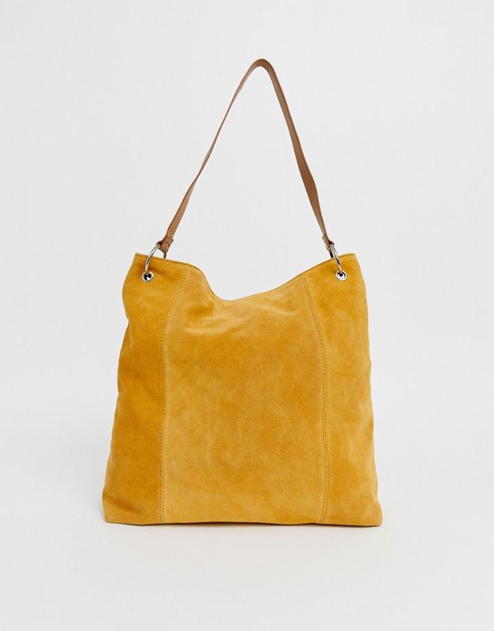 Asos Design Suede Shopper Bag With Ring Detail-yellow