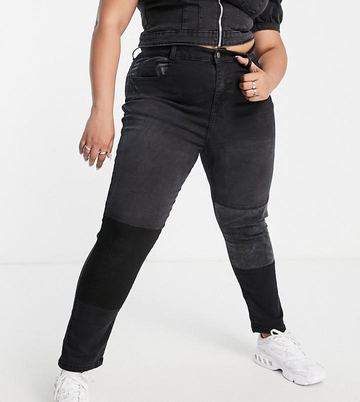 Urban Bliss Plus Patched Denim Skinny Jeans In Black