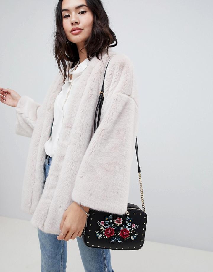 Asos Design Reversible Faux Fur Cape With Floral Print - Multi