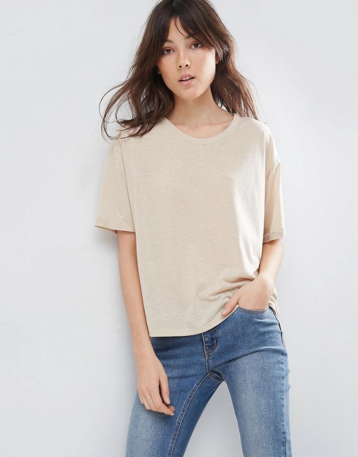 Asos T-shirt In Linen Mix Fabric - Stone