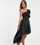 True Violet Frill One Shoulder High Low Prom Maxi Dress In Black - Black