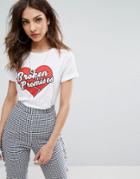 Nobody's Child Boyfriend T-shirt With Broken Promises Print - White