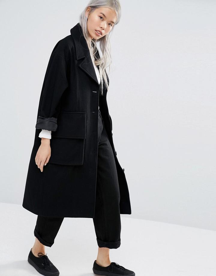 Weekday Wool Coat With Oversize Collar And Pockets - Black