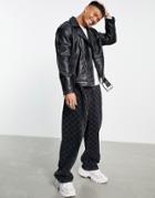 Bershka Leather Jacket With Belt Detail-blue