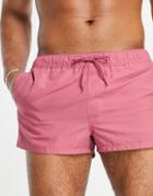 Asos Design Swim Shorts In Berry Pink Super Short Length