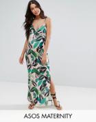 Asos Maternity Maxi Dress In Pink Palm Print - Multi
