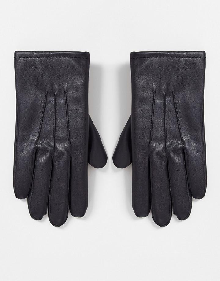 Asos Design Faux Leather Gloves In Black