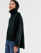 Selected Femme Large Roll Neck Sweater With Split Sides-black