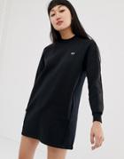 Fred Perry High Neck Sweatshirt Dress With Satin Tape Sleeve - Black