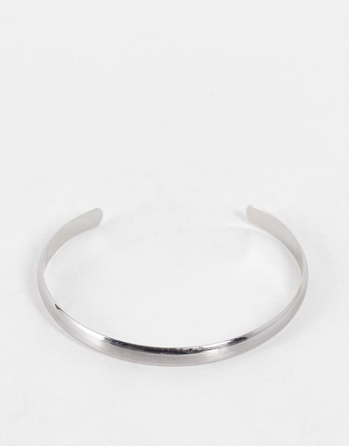 Asos Design Flat Beveled Bangle In Brushed Silver Tone