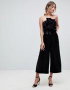 Asos Jumpsuit With Knot And Drape Detail In Velvet - Black