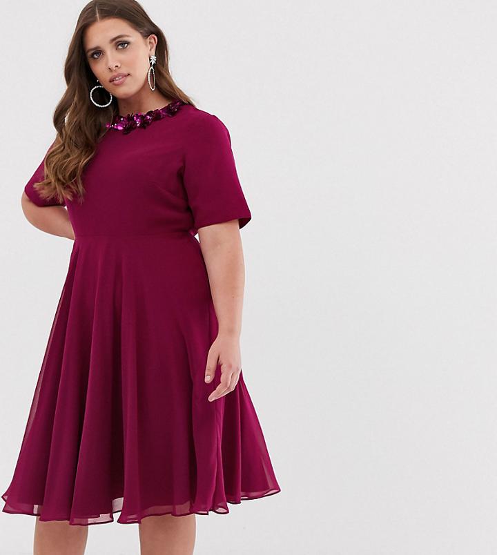 Asos Design Curve Crop Top Embellished Neckline Midi Dress-multi