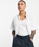 Asos Design Boxy Shirt With Double Pockets In White