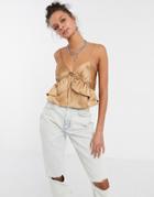 Topshop Seam Detail Satin Cami Top In Champagne Gold