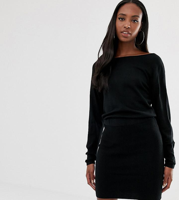 Asos Design Tall Knit Dress With Pencil Skirt And Slouchy Top-black