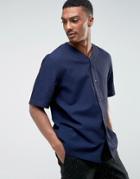 Weekday Telly Jersey Button Down Shirt - Navy