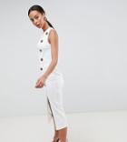 Asos Design Tall Asymmetric City Maxi Dress With Button Detail - White