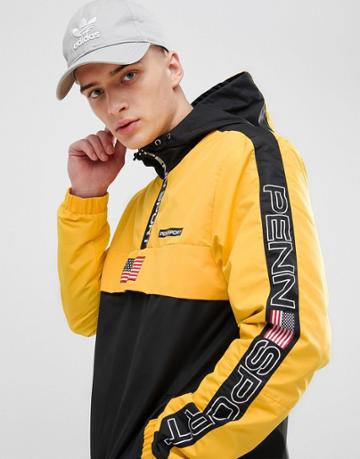 Penn Sport Windbreaker Hooded Jacket In Yellow - White