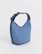 Asos Design Structured 90s Denim Monogram Shoulder Bag-blue