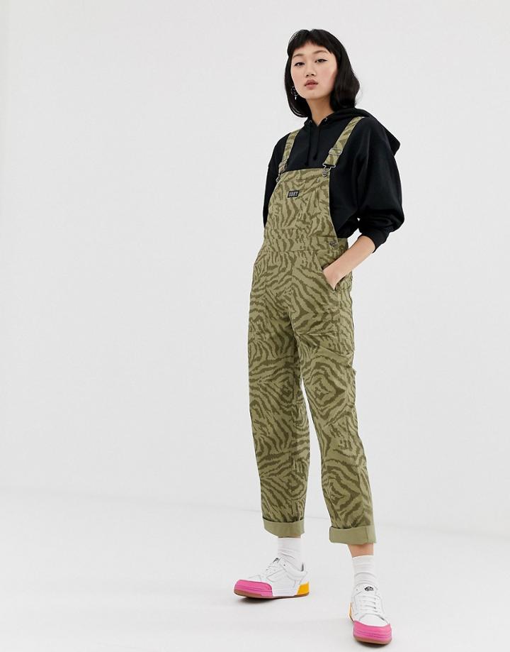 Obey Relaxed Overalls In Animal Print-brown