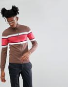 Asos Knitted Muscle Fit Track Jacket In Brown - Brown