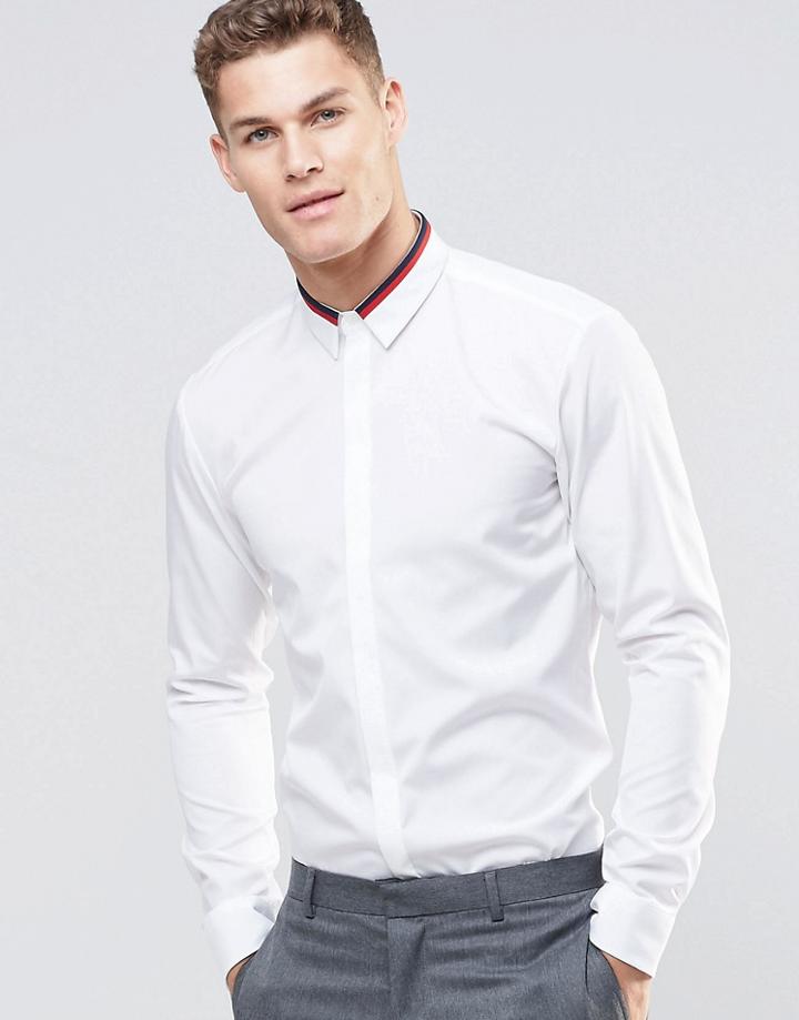 Hugo By Hugo Boss Smart Shirt With Collar Insert In White Slim Fit - White