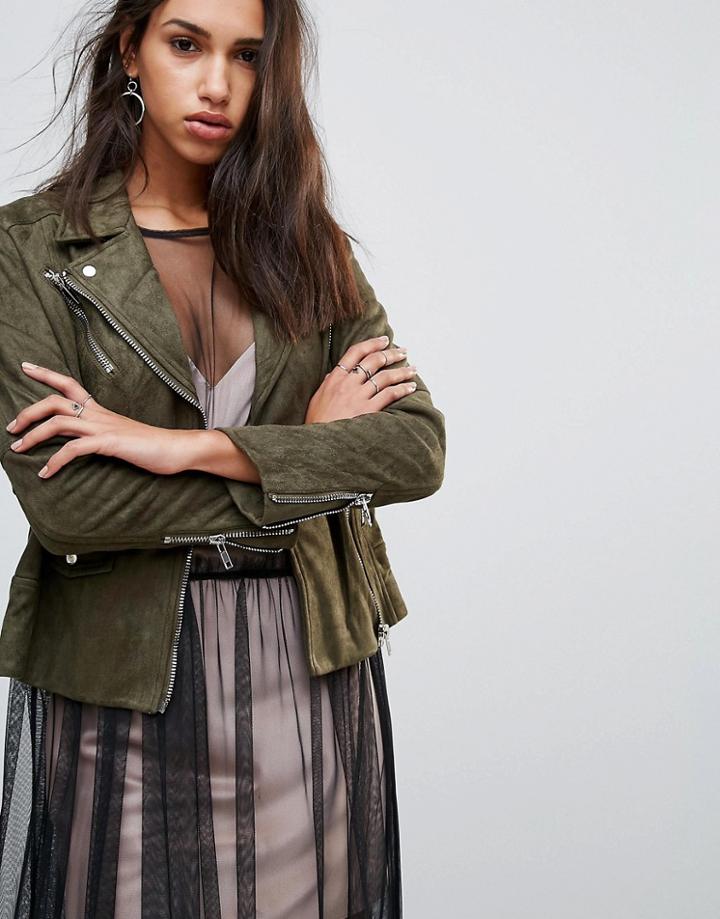 Religion Jade Biker Jacket - Green