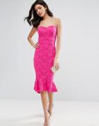 Asos Lace Bandeau Pephem Midi Dress - Pink