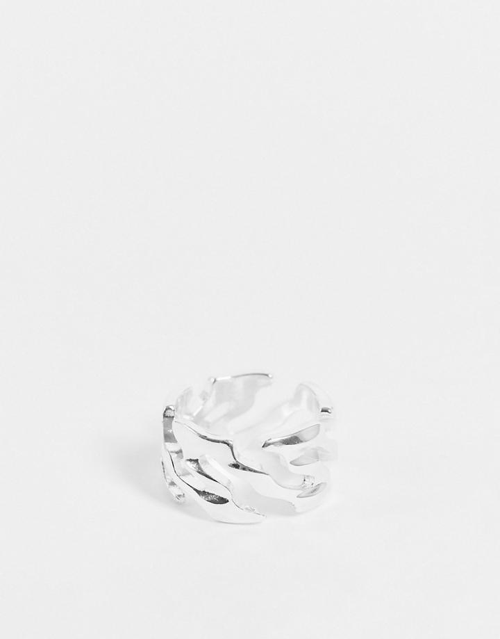 Asos Design Band Ring With Diagonal Cut Out In Silver Tone
