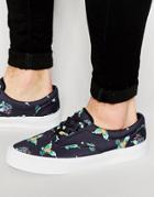 Asos Lace Up Sneakers In Floral Print Canvas - Black