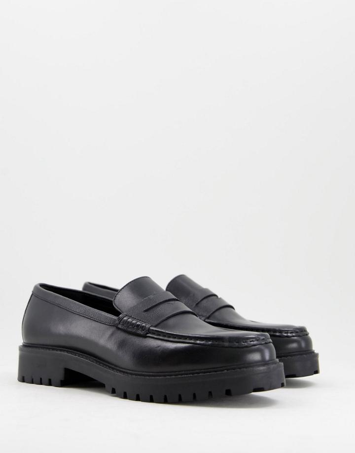 Walk London Sean Penny Loafers In Black Leather