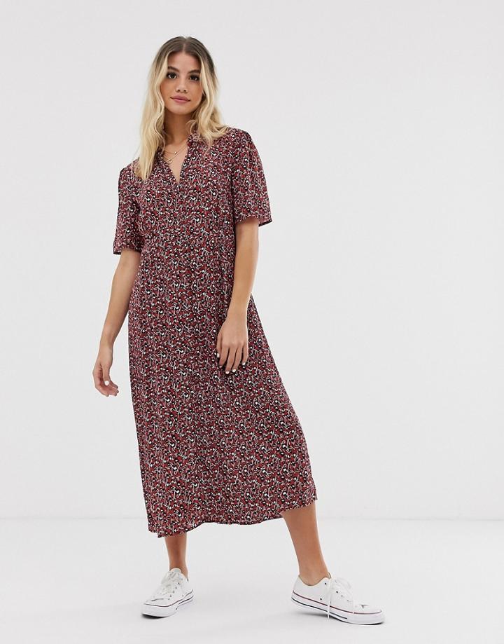 Pieces Smudge Polka Dot Maxi Shirt Dress-red