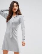 Qed London Sweater Dress With Tie Neck Detail - Gray