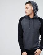 Asos Design Hoodie In Waffle With Contrast Raglan Sleeves In Black - Black