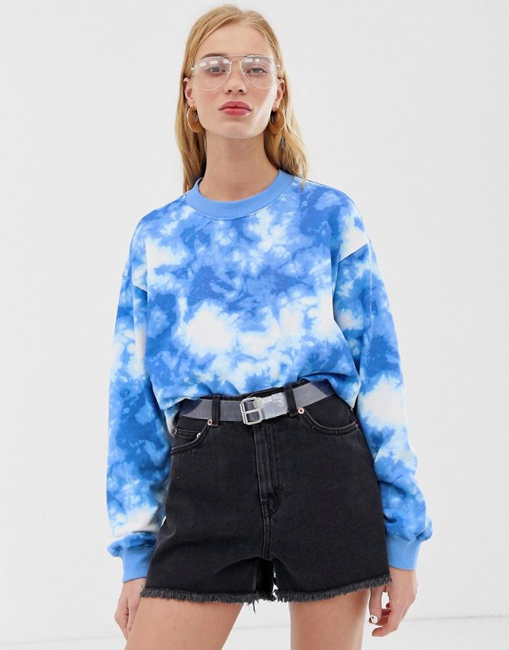 Monki Sweatshirt In Blue Tie Dye - Blue