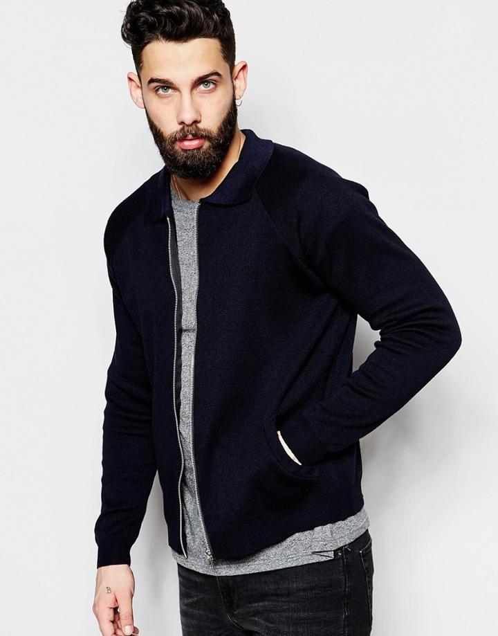Asos Knitted Harrington Jacket - Navy