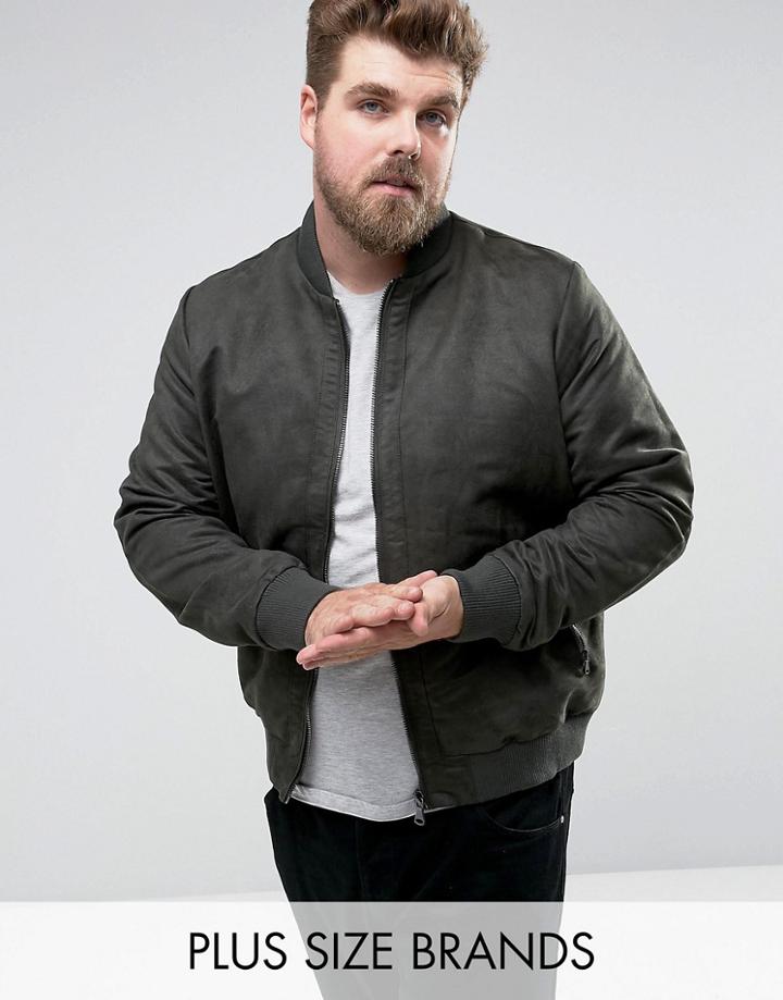 Barneys Plus Faux Suedette Bomber Jacket - Green