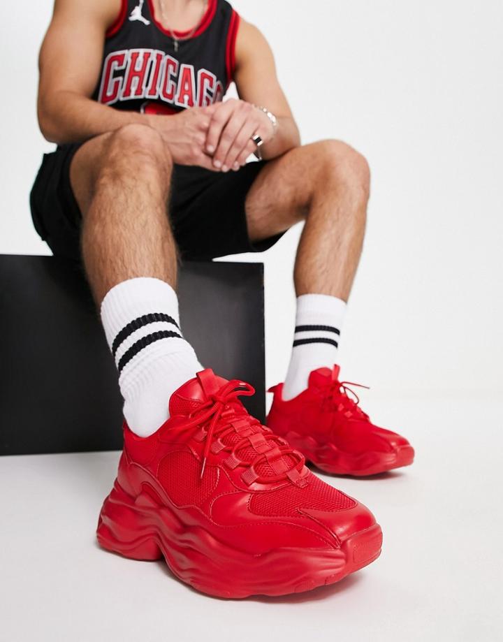 Asos Design Chunky Sneakers With Mesh Paneling In Red
