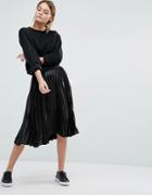 New Look Pleated Metallic Midi Skirt - Black