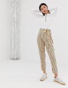 Asos Design Pants In Natural Stripe With Belt - Multi