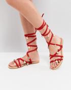 Asos Folly Tie Leg Sandals - Red