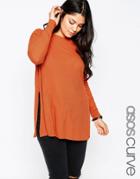 Asos Curve Tunic Top With Side Splits And Long Sleeves - Rust