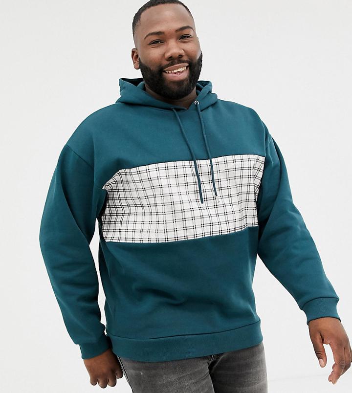 Asos Design Plus Oversized Hoodie With Check Panel In Green - Green