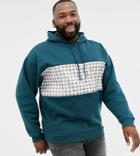 Asos Design Plus Oversized Hoodie With Check Panel In Green - Green