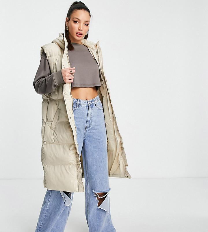 Missguided Tall Longline Padded Gilet In Stone - Stone-neutral