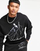 Asos Dark Future Oversized Sweatshirt With Front Graphic Print In Black - Part Of A Set