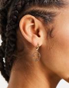 Asos Design Hoop Earrings With Abstract Face Charm In Gold Tone