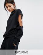 Bones Oversized Sweatshirt With Cold Shoulder Metal Detail - Black