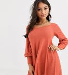 Asos Design Petite Long Sleeve Super Soft Mini Smock Dress-orange